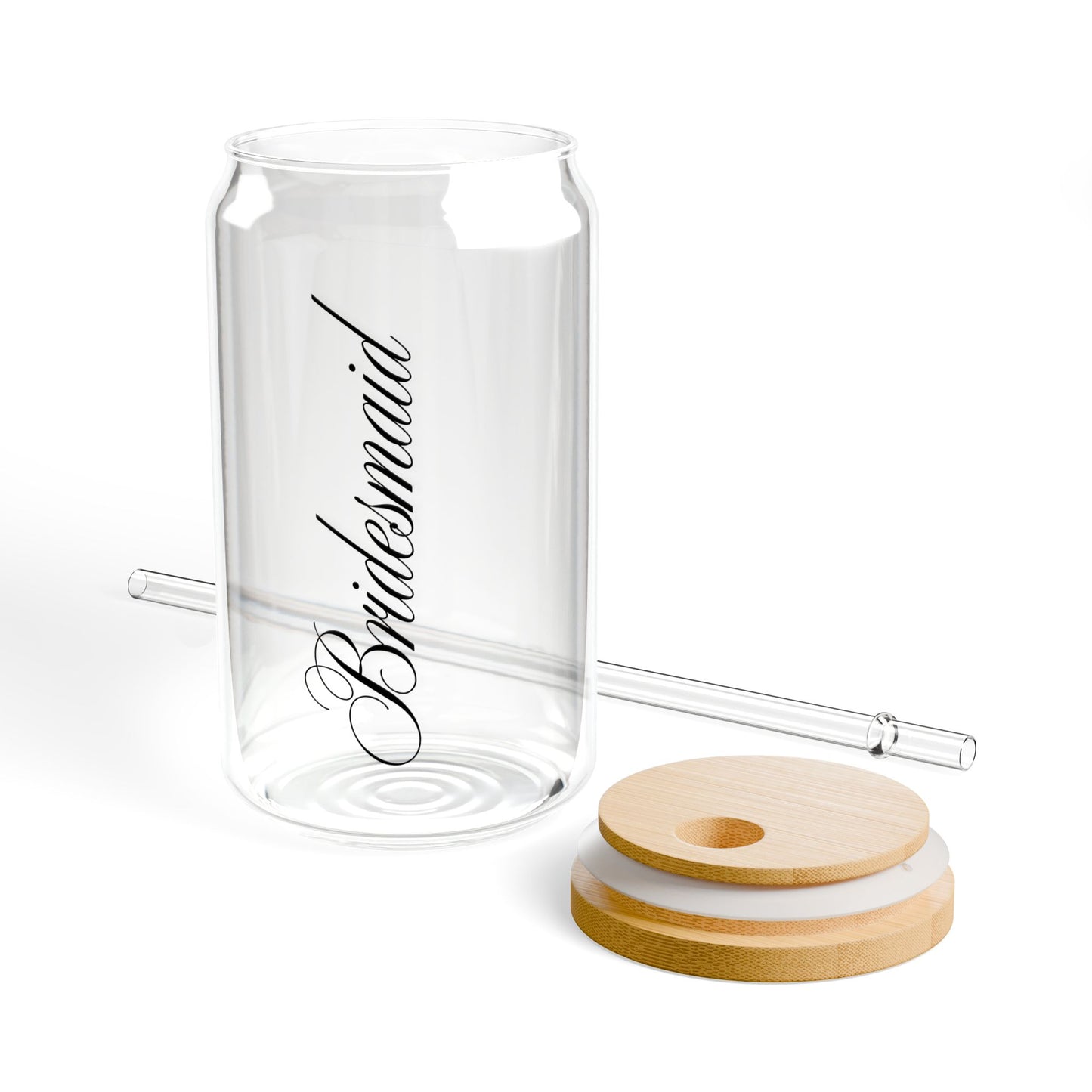 Black Bridesmaid Glass Sipper — 16oz Clear Tumbler
