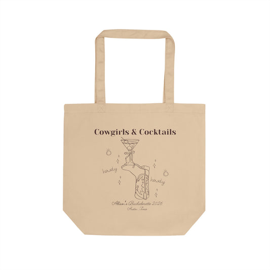 Cowgirls & Cocktails Canvas Tote — Western Cowgirl Drink Graphic Eco Bag